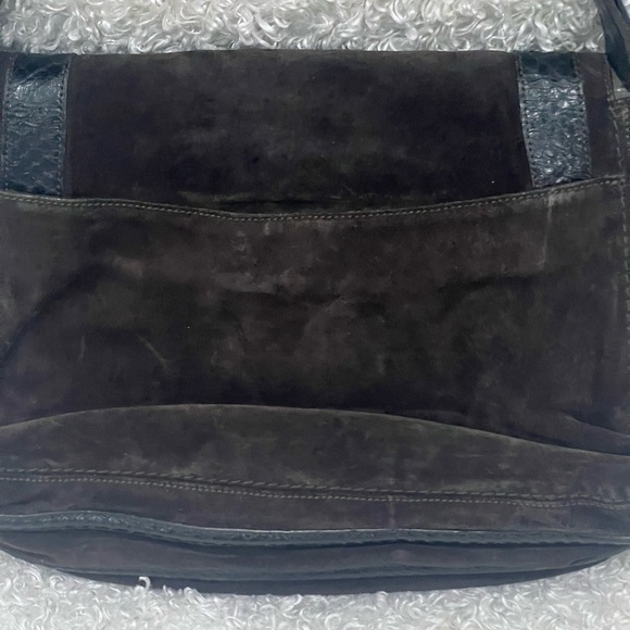 Cartier Dark Brown Suede and Python Marcello de Cartier Saddle Bag - Picture 5 of 12